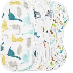 Muslin Burp Cloths Baby Burping Bibs 100% Organic Cotton 5-Pack Large 6 Layers Thick Soft Absorbent Cloth Spit Up Dribble Towels Rags for Newborns & Babies Unisex Shower Gift by ShoppeWatch BB20-image-45