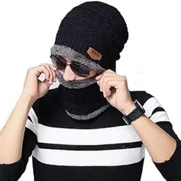 adbucks Snow Proof Inside Fur Wool Unisex Cap & Neck Warmer Set for Mens & Womens-picture-32