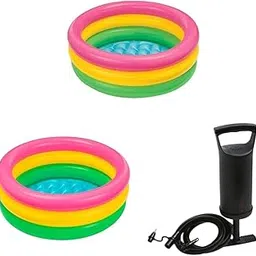 Wiggly Toys Combo Inflatable Kids Baby Bath Tub Swimming Pool with High Output Air Balloon Pump Multi Color (2 Feet & 3 Feet & Pump)|148-picture-26