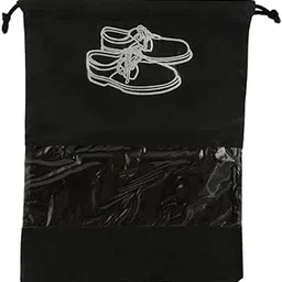 Travel Shoe Storage Bag with Clear Window, Black Non-Woven Fabric, Drawstring Closure, Dust-Proof Organizer for Home and Travel Pack of 5-image-45