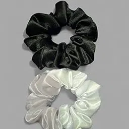 Luxury Satin Hair Scrunchies, Black and White, Pack of 2 image 1