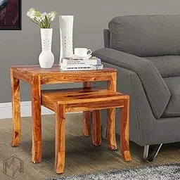 Modway Sheesham Wood Nesting Table Set of 2 Stools for Living Room (Wenge Finish)-image-28