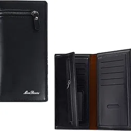 kraptick Multi-Functional Long Wallet – PU Leather Wallet for Men, Multi-Cards Slot Stylish with 3 Fold Design & Zipper Bag, Premium Men’s Wallet (Black)-picture-56