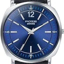Sonata Poze Quartz Blue Dial Black Leather Strap Analog Watch for Men-SP70002SL03-picture-26