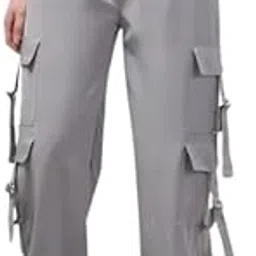 Women’s Solid Cargo Jogger Pants with 6 Pockets – Stylish Grey M-picture-28