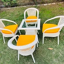 BLISSFUL BACKYARDS D-8 Chairs Table Set 4+1 Wicker Patio Furniture Sets 4 Chair and 1 Table with Cushions for Garden Balcony Bedroom Powder Coated Frame Uv Protected Wicker BB_02-picture-31