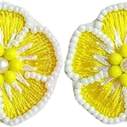 tipsycloset (your companion in every impulse decision) Tipsy Closet Floral Dulhan Haldi Mehendi Handmade Beaded Earrings For Women Girls Aesthetic, Studs Drops Danglers (Pack Of 1) (Yellow & White)-picture-42