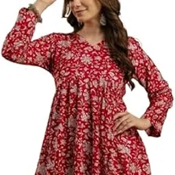ng niromika Rayon Short Geather Top for Women | Tunic for Jeans Short Kurti | Short Anarkali | Red-picture-52