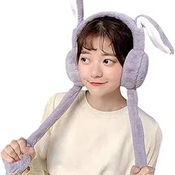 Women's Winter Plush Earwarmer Bunny Earmuffs with Moving Jumping Rabbit Ears Headbands Winter Ear Warmers for Women Girls-image-23