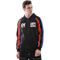 the indian garage co Men's Cotton Regular Fit Colourblocked Front Open Hooded Sweatshirt-picture-37