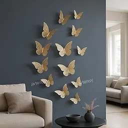 Divyakosh 12 Pcs Home Decor Butterfly (3D) with Sticking Pad (Shimmer Golden); Butterfly Stickers for Wall Decoration,Congealed Paper Metallic Finish, Diwali Decorations, Gift Items (Butterfly, Mix)-picture-28