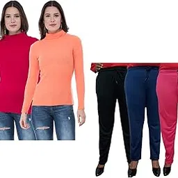Women Winter Wear Combo Pack- Full Sleeves High Neck/Skivvy and Fleece Warm Lower/Track Pants Pack of 5-image-52