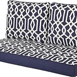Quality Outdoor Living 46 x 26 Loveseat Cushion, 46x26, 3 Piece Set, Navy Lattice-picture-12