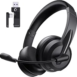 Wireless Headset with Mic for Work with AI Noise-Cancelling Mic for Clear Calls, Bluetooth V5.3 Wireless Headphones with USB-A & USB-C Dongle for Teams/Zoom/Computer/Laptop/Cell Phones(Black)-picture-34