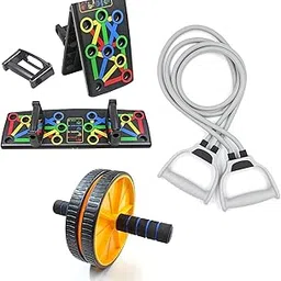 Push Up Rack Board Wheel Abs Roller with Knee Mat, Double Resistance Tube Band, Home Gym Equipment Set for Men Women-picture-21