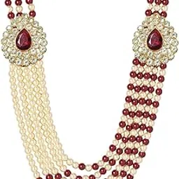 Jewellery Marron Beads & Pearl Necklace Jewellery for Groom - Five Line Dulha Moti Mala - Haar for Men (DPN135_Z)- For Men & Boys Stylish Latest-image-34