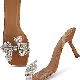 FROH FEET Fashionable Transparent Uper Bow Kitten Heel Sandals Stylish, and Comfortable Sandal For Women & Girls-image-61