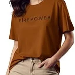 dueller Women's Loose Fit/Boyfriend Fit 100% Cotton Brown Round Neck T-Shirt-picture-21