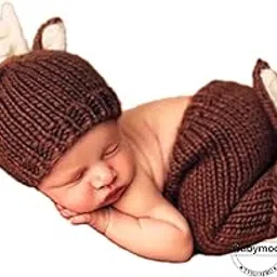 BabyMoon Fawn Crochet Newborn Baby Photography Shoot Cap Pant Costume Props - Set of 2…-picture-56