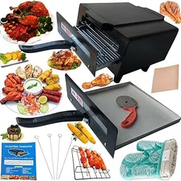 B.N. BRIGHTS DESI DELHI 1500 watt Mini Electric Tandoor with and Aluminum Tray, Skewers, Jali, Glove,Pizza Cutter, Nonstick Seat,R Book,Handle, Legs-image-25