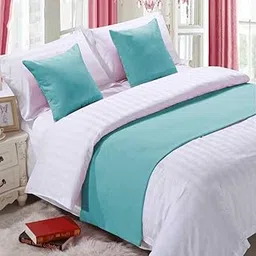 FABRICART Designer Hotel Collection : Thick Suede Pastel Bed Runner Set | 1 Bed Scarf with 2 Cushion/Throw Covers 20" X 20" | All Bed Sizes (Ocean Breeze, Super King : 20 X 102 INCHES)-picture-13