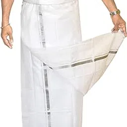 tuni mani Men's Polycotton Dhoti with Zari Border/Double 3.8 Metres-picture-42