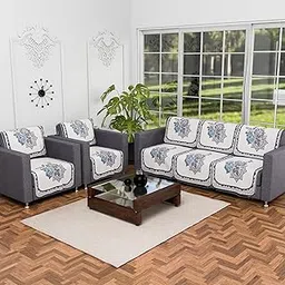 Kuber Industries (Set of 10) 5 Seater Sofa Cover for Living Room | Non-Slip Sofa Set Cover & Furniture Protector for Home, Living Room & Office | Roses - Cream & Ferozi-picture-17