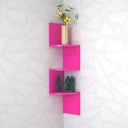 Stylish Art Maker Zigzag Floating Wall Mount Wooden Display Storage Organizer Shelf for Wall Decoration (Pink)-picture-24