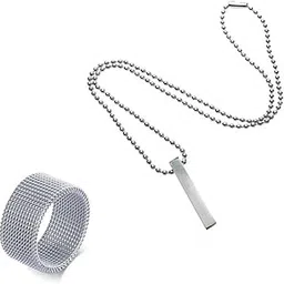 bellina Trendy Unisex Stainless Steel Finger Ring With Bar Neck Pendant For Boys And Men (Pack Of 2)-picture-32