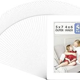 Golden State Art, Pack of 50, Acid-Free White Pre-Cut 5x7 Picture Mat for 4x6 Photo with White Core Bevel Cut Frame Mattes-picture-31