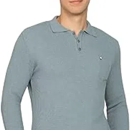 clapton Men’s Polo Neck Self-Design Cotton T-Shirt | Chest Pocket | Button Closure | Full Sleeves | Casual-picture-11