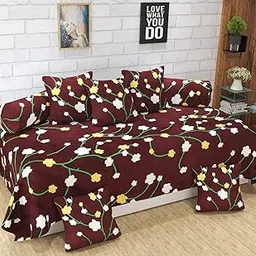 Castiqa Microfiber Fabric 8 Pcs Diwan Blend Set Covers 1 Bedsheet 5 Cushion Covers 2 Bolster Covers (Grey)-picture-11