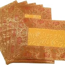 Brocade Silk Placemats, 12 x 18 Inches, Hand Embroidered, Set of 6 for Dining Table (Yellow Gold)-image-49