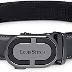 louis stitch Premium VT Leather Men's Auto Lock Belt | No Holes Belts with Gunmetal Black Buckle for Men | Leather Belt for Gents (LSBE-SY-ALGY-GB)-picture-56