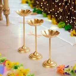 Decorative Modern Metal Diwali Pooja Tealight Holder Urli Bowls Set Stands | Oil Floating Diyas Gold Brass Toned Home Office Living Room Entry Hallway Indoor Outdoor Wedding Festival Decor (Set of 3)-picture-19