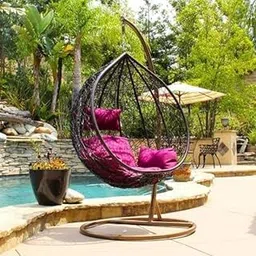 FLOOR DECOR Hammock Swing Chair with Cushion & Spring for Outdoor, Indoor, Living Room, Balcony, Garden, Patio Hanging Swing for Adults Swing Stand (Brown & Purple)-image-0