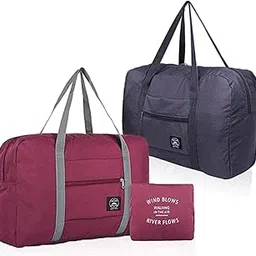 k y kangyun Foldable Travel Bag Waterproof Travel Duffel Bag,Women Ladies Man Canvas Weekender Bag Overnight Carry-on Tote Duffel in Trolley Handle (BLUE& RED STRIPE) … (Black&Rred)-picture-54