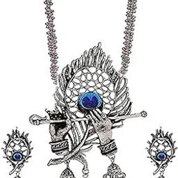 ziyans fashion Traditional Latest Silver Oxidised Designer Jewellery Krishna Flute Necklace Set for Women Style Fusion Jewellery-picture-46