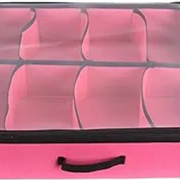 Rectangular Non Woven Large Underbed Storage Bag, Bin Organizer 8 Pairs Customizable Slots, Clothes Blanket, Comforter storage container with Handles - (Pair of 8-Pink)-picture-25