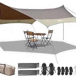 Forceatt 12X14FT Tarp with 2 Poles, Waterproof Camping Tarp Car Awning, Lightweight Camping Tarp Sun Shelter Can be Used with Car,Tent and Hammock in Camping,Hiking,Backpacking,Garden and Traveling-image-14