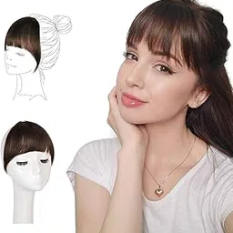FESHFEN Clip-in Bangs 100% Human Hair Extension Curved French Fringe Reddish Brown Bangs with Temples One Piece Hairpiece Extension for Women Girls-picture-17