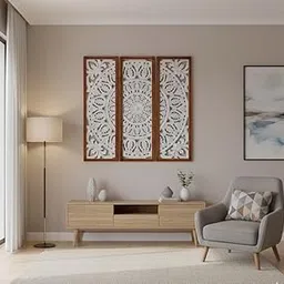 Decor Delights Set of 3 Carved Floral Wooden Wall Panels | Antique White Finish | Handcrafted 90x90 cm Wall Art for Living Room, Bedroom & Hallway | Traditional Floral Design Home Décor-image-53