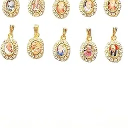 Aish N Bless (Set of 10) GURU JI SWAROOP/Photo Golden Oval Metal Pendants/Lockets (Small Size) And 5 Gold Plated Chains (21 Inches) For Women, Men And Kids-image-85