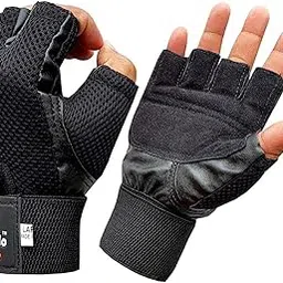 APRODO Leather Palm Gym Gloves with Wrist Support + Double Stitched-picture-14