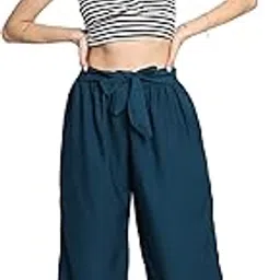 Aniyank Petrol Blue Plain Palazzo with Pocket and Atteched Belt for Girls/Women-picture-34