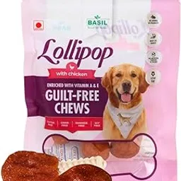 Basil Gluten Free Treats & Chews (Guilt-Free) Lollipop, Layered with Chicken for Dogs, Puppies, Diet Treats for Pets (92gms in 1 Packet) - Pack of 1 image 1