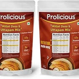 Prolicious 2X Protein Millet Dosa & Uttapam Mix| High Protein & High Fiber Breakfast | Plant based Protein | Just add water | 800 grams (400grams each, Pack of 2)-picture-24