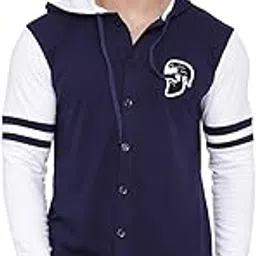 tfurnish Men's Solid Hooded T-Shirt with Full Sleeves & Front Button Closure | Casual Cotton Blend Slim Fit Shirt-picture-11