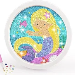 BLiSS HUES 5D Unicorn Diamond Painting Kits for Kids with Wooden Frame Cute Animal Art and Crafts for Kids Ages 6-12 Diamond Painting Frame (Mermaid Diamond Art)-image-83