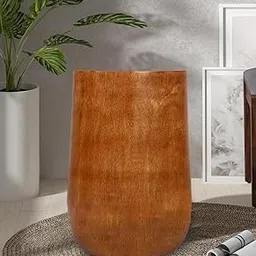 UNIMAPLE WITH U Wooden Puffy Round Ottoman Stool Furniture (Natural Teak Brown)-picture-12